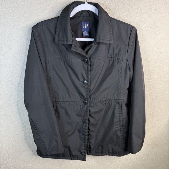 Gap Black Utility Button Up Collared Jacket Small Missing Bottom Button - Picture 6 of 6